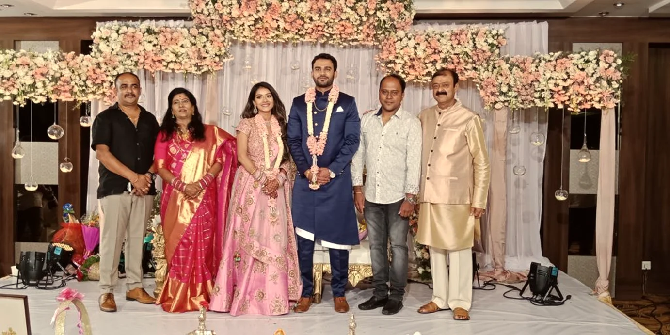 Both families together with the couple after the ceremony, Anubhandhaa Bangalore